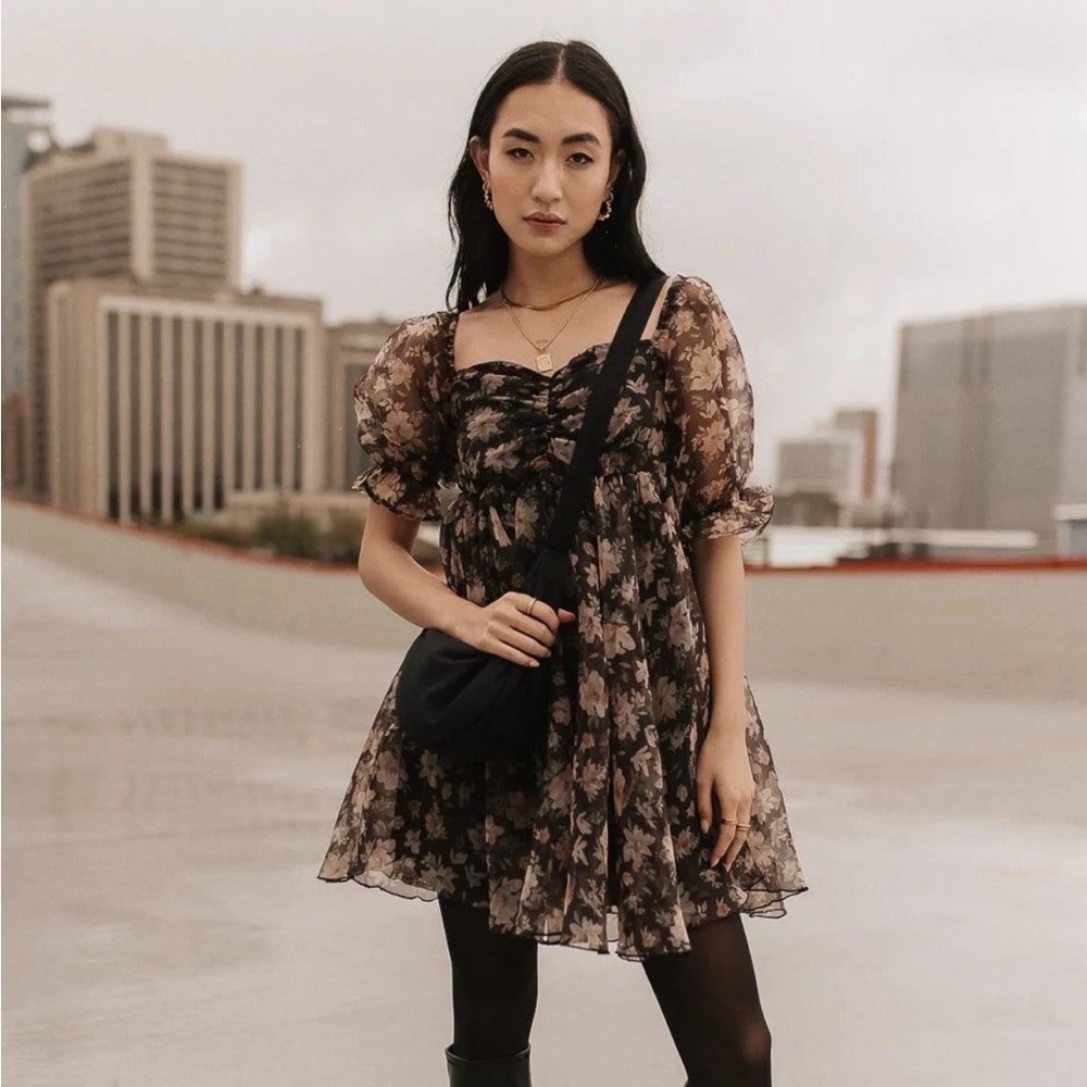 NWT! Bohme Jackee Floral Mini Dress in Black | size medium
